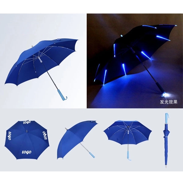 Rib Light up LED Umbrella with White Flashlight - Image 1