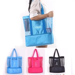 Double Compartment Clear Mesh Insulated Picnic Tote