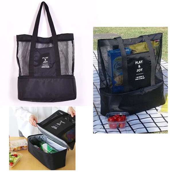 Double Compartment Clear Mesh Insulated Picnic Tote - Image 2