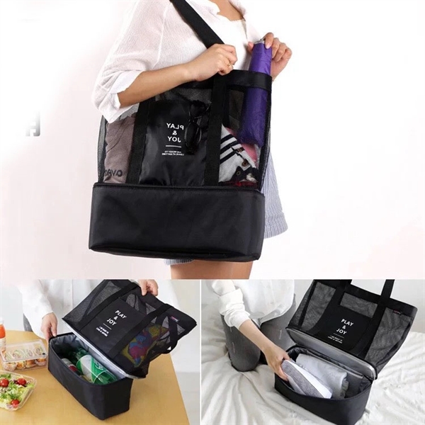 Double Compartment Clear Mesh Insulated Picnic Tote - Image 3