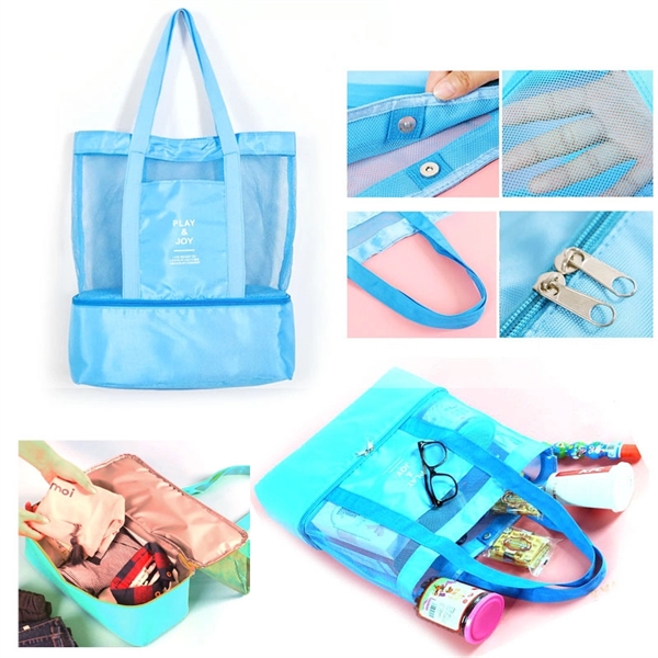 Double Compartment Clear Mesh Insulated Picnic Tote - Image 4
