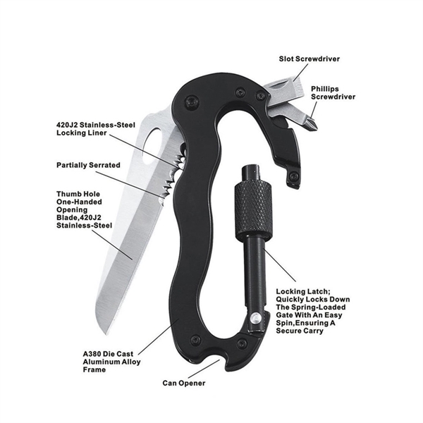 5 in 1 Outdoor Survival Carabiner Knife Tool - Image 3
