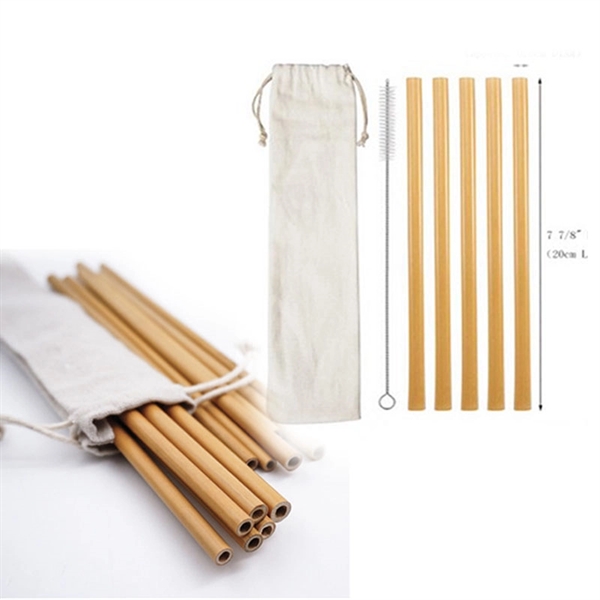 5pcs Reusable Bamboo Drinking Straw W/ Cleaning Brush In Ca - Image 1