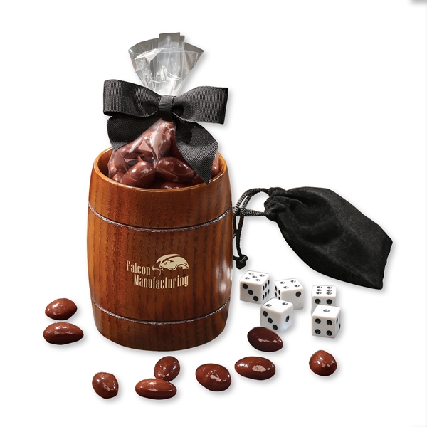 Classic Wooden Barrel Cup with Chocolate Covered Almonds - Image 1