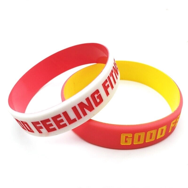 Debossed Dual Layered Silicone Bracelet with Color Filled - Image 1