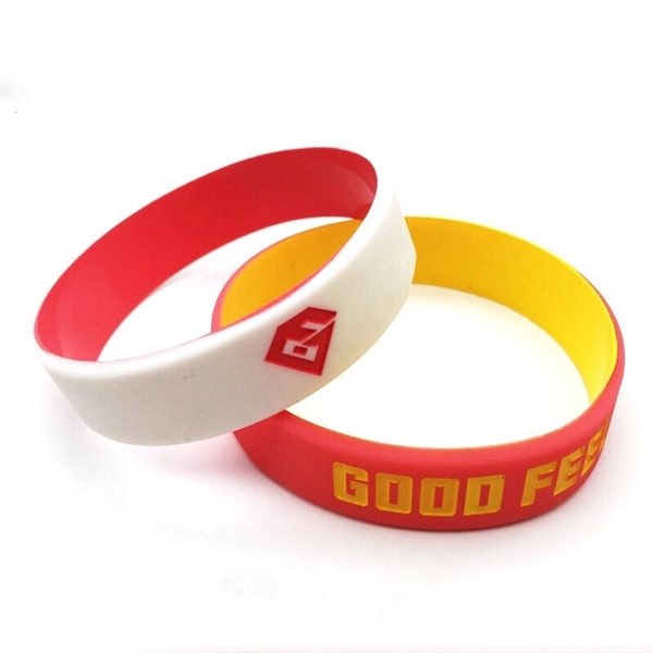 Debossed Dual Layered Silicone Bracelet with Color Filled - Image 3