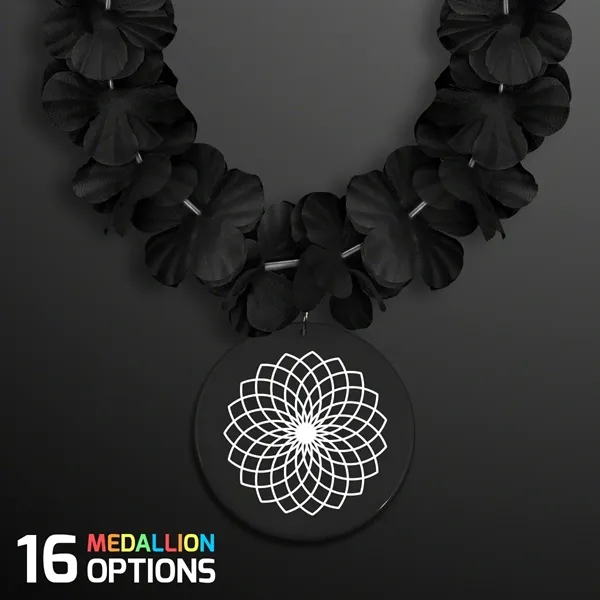 Black Flower Lei Necklace with Medallion (Non-Light Up) - Image 1