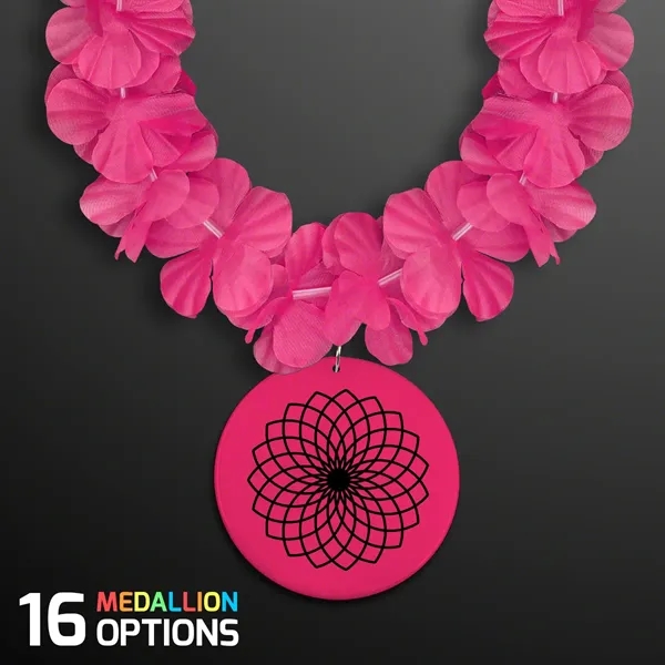 Pink Flower Lei Necklace with Medallion (Non-Light Up) - Image 1