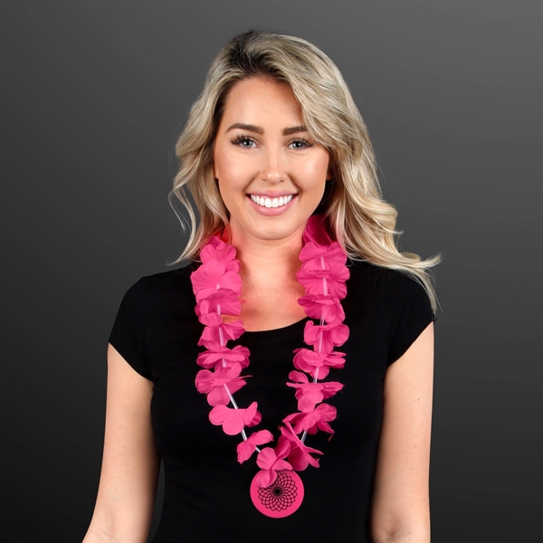 Pink Flower Lei Necklace with Medallion (Non-Light Up) - Image 2