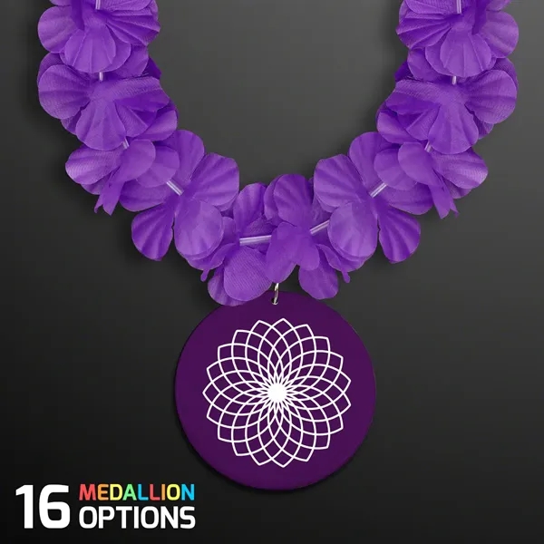 Purple Flower Lei Necklace with Medallion (Non-Light Up) - Image 1