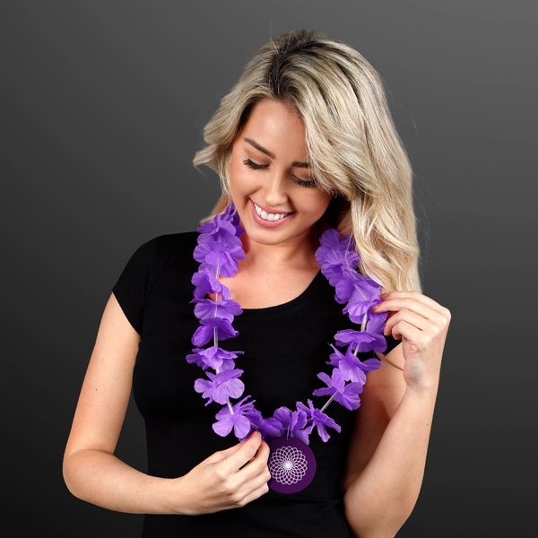 Purple Flower Lei Necklace with Medallion (Non-Light Up) - Image 2