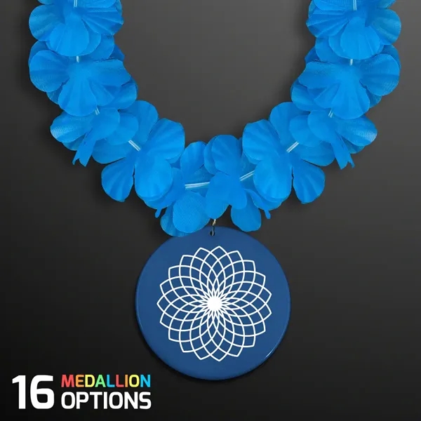 Blue Flower Lei Necklace with Medallion (Non-Light Up) - Image 1
