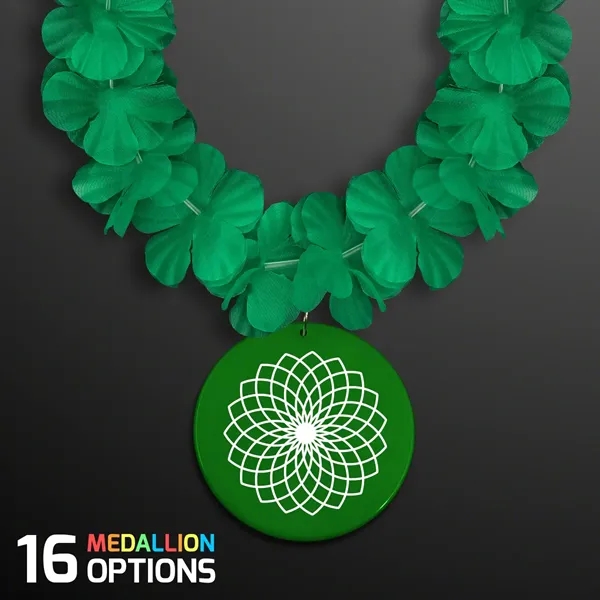 Green Flower Lei Necklace with Medallion (Non-Light Up) - Image 1