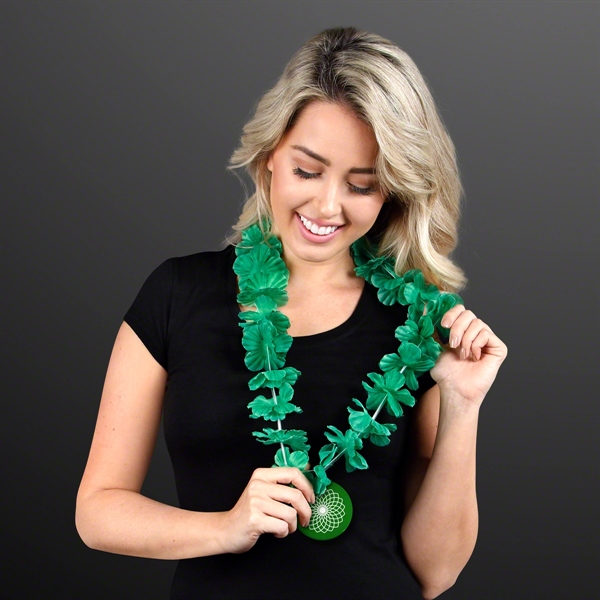 Green Flower Lei Necklace with Medallion (Non-Light Up) - Image 2