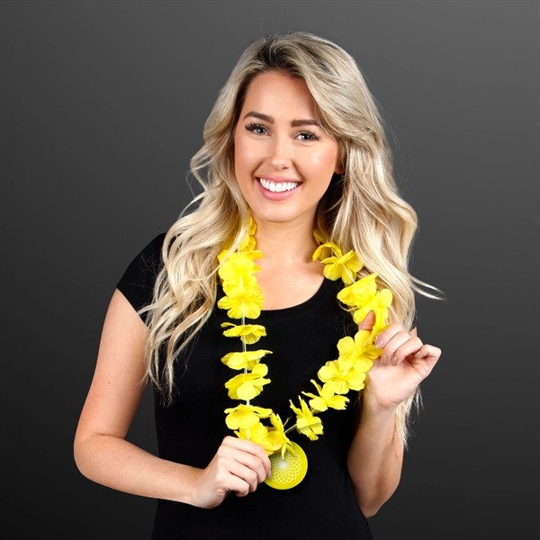 Yellow Flower Lei Necklace with Medallion (Non-Light Up) - Image 2