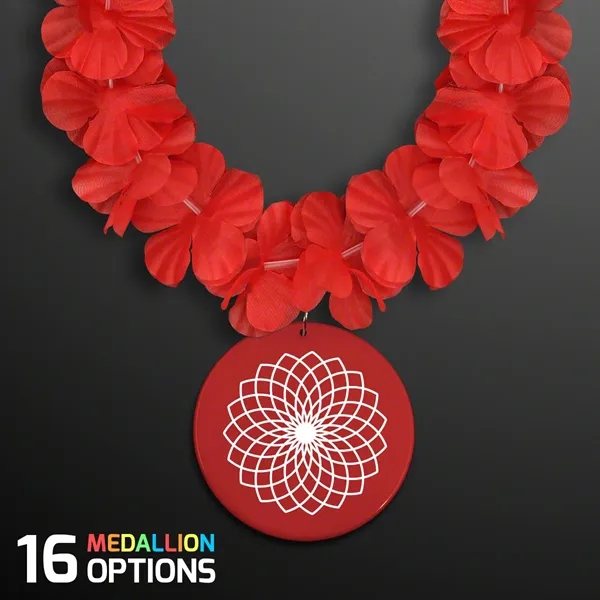 Red Flower Lei Necklace with Medallion (Non-Light Up) - Image 1