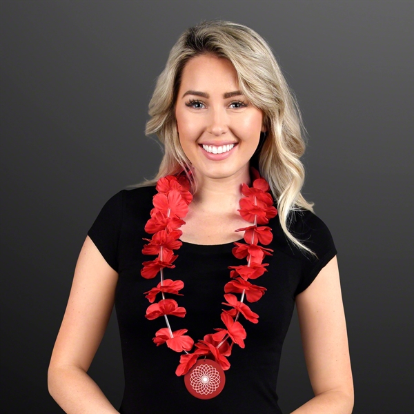 Red Flower Lei Necklace with Medallion (Non-Light Up) - Image 2