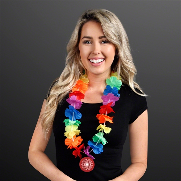 Rainbow Flowers Lei Necklaces with Medallion (Non-Light Up) - Image 2