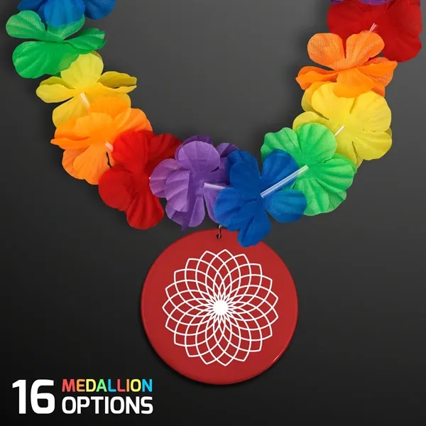 Rainbow Flowers Lei Necklaces with Medallion (Non-Light Up) - Image 1