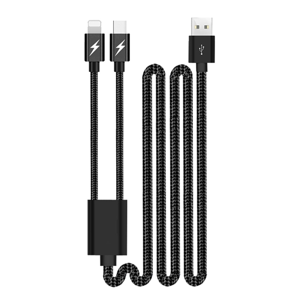 2.1 A Fast Charge 2 in 1 Nylon Braided  Phone Charging Cable - Image 2