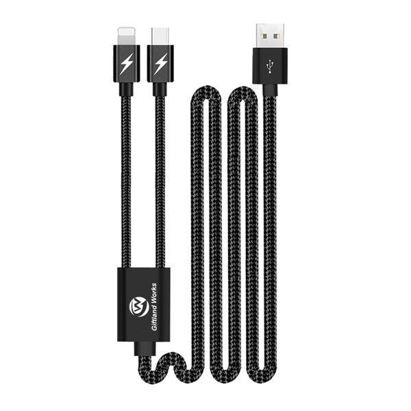 2.1 A Fast Charge 2 in 1 Nylon Braided  Phone Charging Cable - Image 1