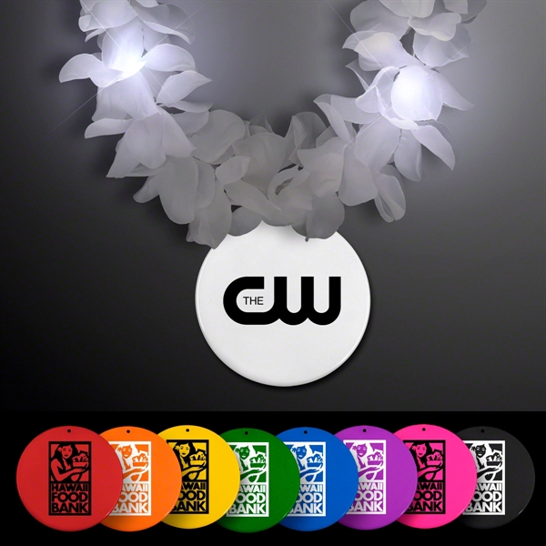 White Flower Light Up Lei with Medallion - Image 1