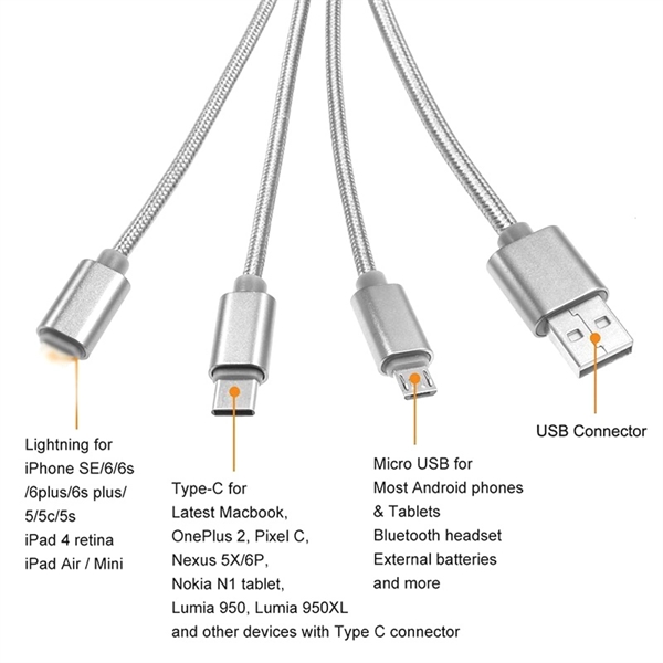 3 In 1 Nylon USB Phone Cable - Image 2