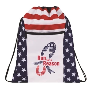 Patriotic Pattern drawstring backpack w/Zipper pocket