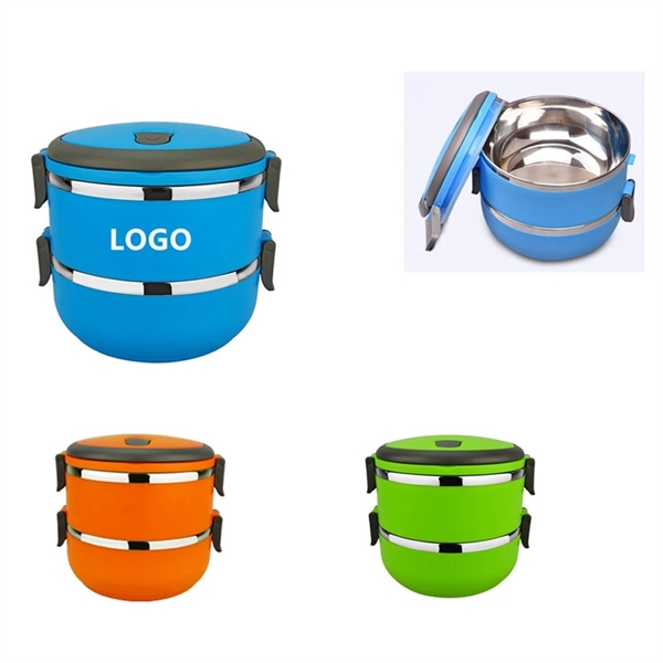 Promotional Double-layered Round Stainless Steel Lunch Box - Image 1