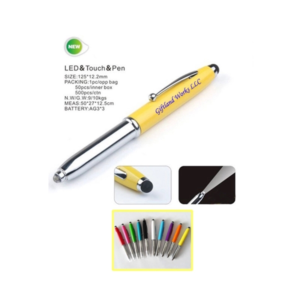 Three In One Stylus Metal Pen With Flashlight - Image 1