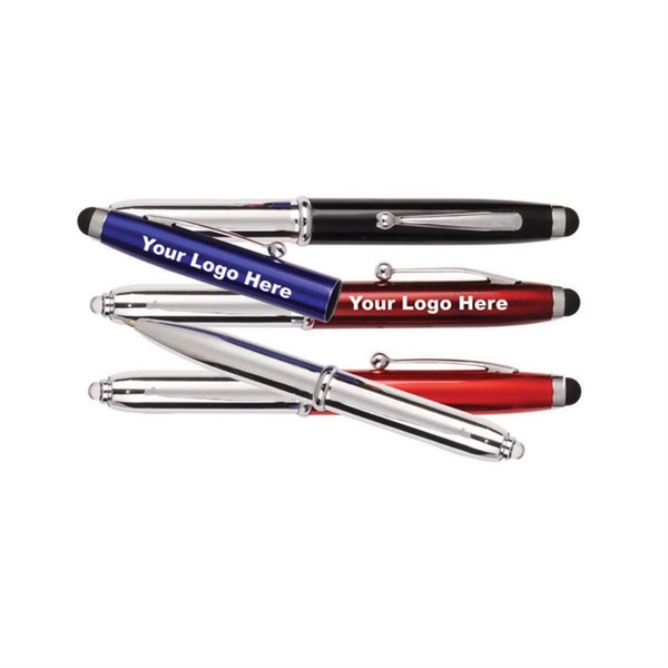 Three In One Stylus Metal Pen With Flashlight - Image 3