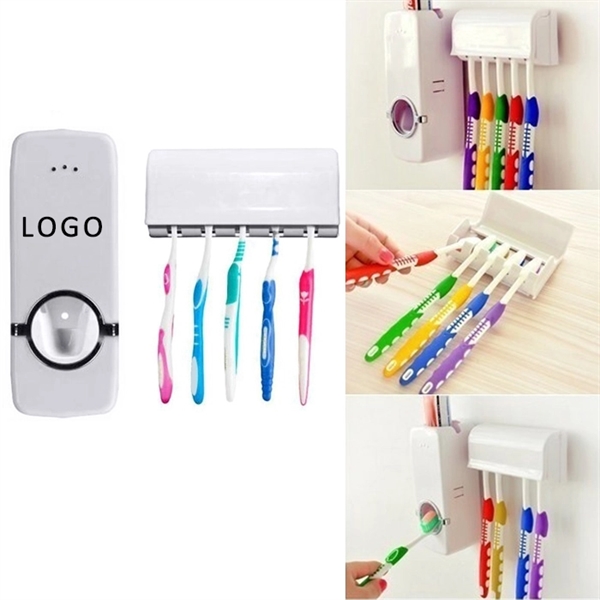 Auto Toothpaste Dispenser with 5 Toothbrush Holder Set - Image 1