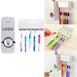 Auto Toothpaste Dispenser with 5 Toothbrush Holder Set
