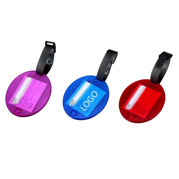 Ellipse Shaped Plastic Luggage Tag With Buckle Strap - Image 1