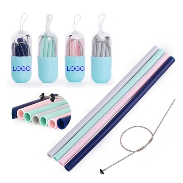 Reusable Silicone Straws with Case