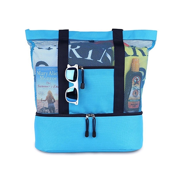 Beach Tote Cooler Bag With Handle And Mesh Pocket - Image 2