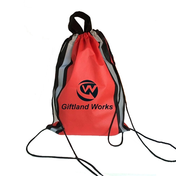 Custom Non-woven Reflective Drawstring Backpack. - Image 1