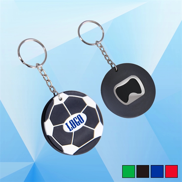 2'' Dia. Soccer Football Key Ring w/ Bottle Opener