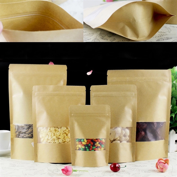Kraft Paper Reusable Food Pouch with Transparent Window