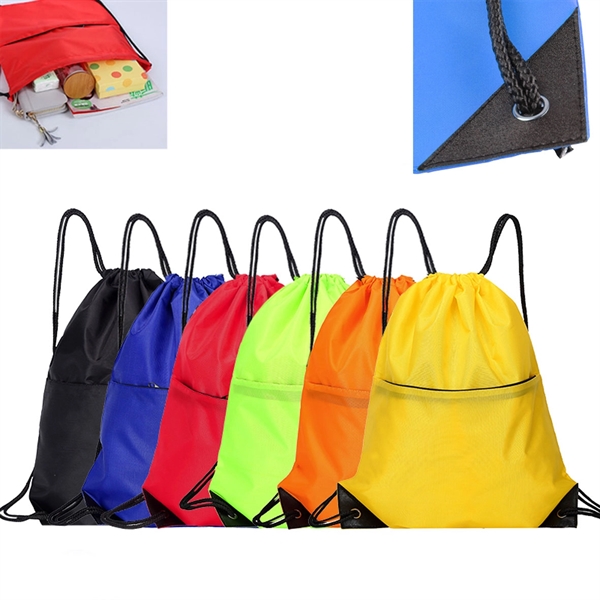 W 14.1" x H 17.7" 420D Polyester Drawstring Backpack