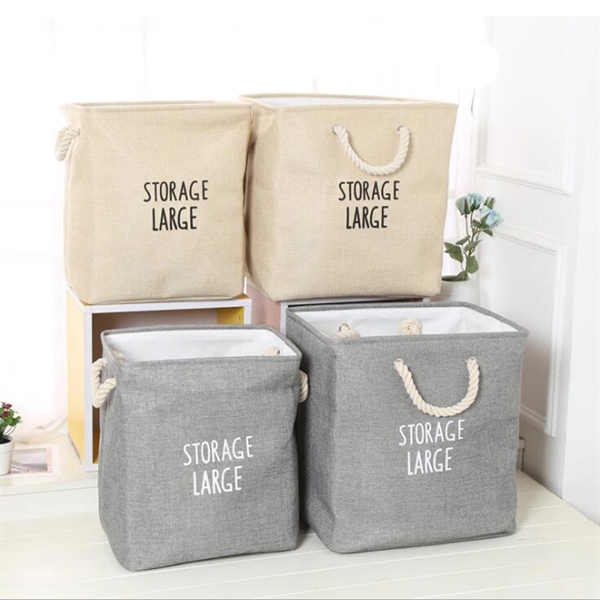 Collapsible Clothes Or Blankets Organizer Basket Burlap  - Image 1