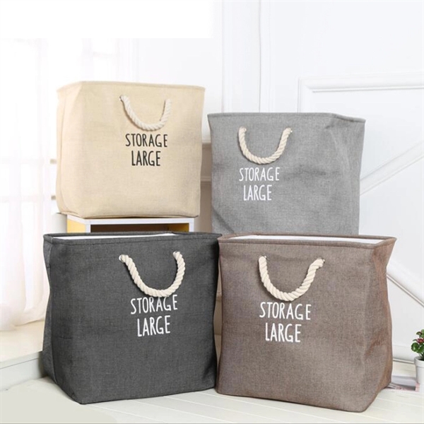 Collapsible Clothes Or Blankets Organizer Basket Burlap  - Image 7