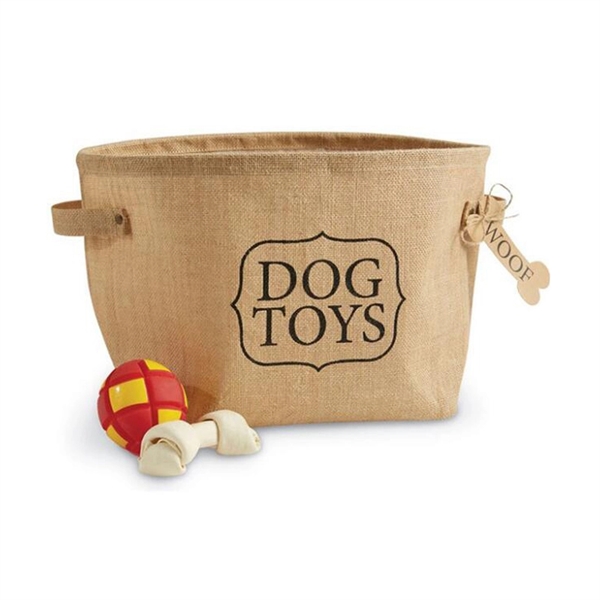 Collapsible Dog Toy Organizer Basket Burlap Or Linen  - Image 6