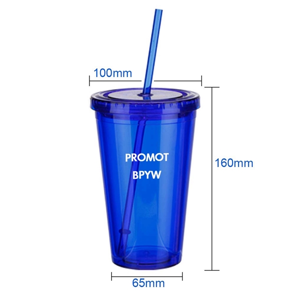 16 OZ Plastic Double-walled Tumbler With Lid And Straw - Image 2