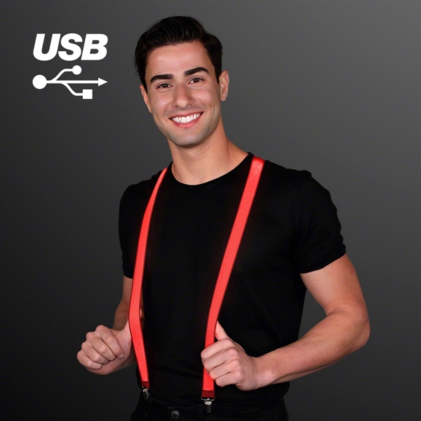 Rechargeable Red Light Up Suspenders - Image 1