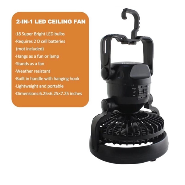 2 IN1 Portable LED Camping Lantern with Ceiling Fan  - Image 11