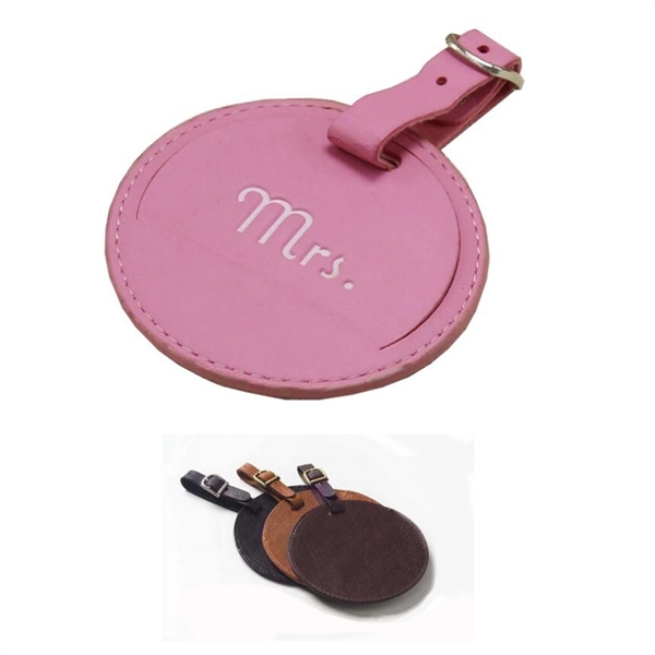 Round Shape Leather Luggage Tag Or Bag Tag With Privacy Cove - Image 1