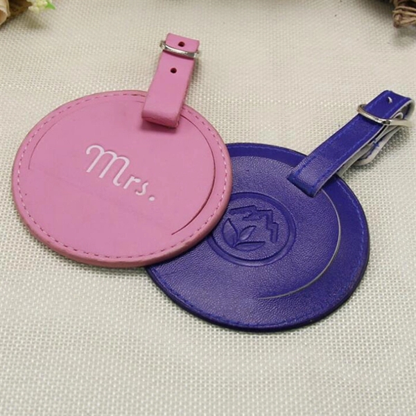 Round Shape Leather Luggage Tag Or Bag Tag With Privacy Cove - Image 3