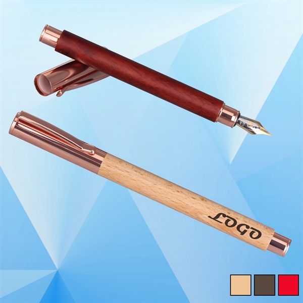 Metal Fountain Pen w/ Wooden Barrel