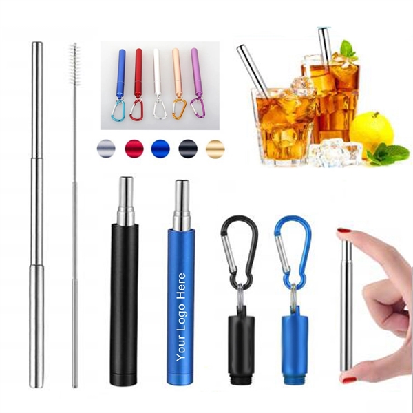 Collapsible Metal Straws in Carabiner Case